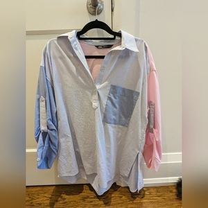 Zara colour block oversized poplin shirt